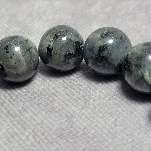 Black Feldspar 12mm Beaded Stretch Bracelet - Picture 5 of 8